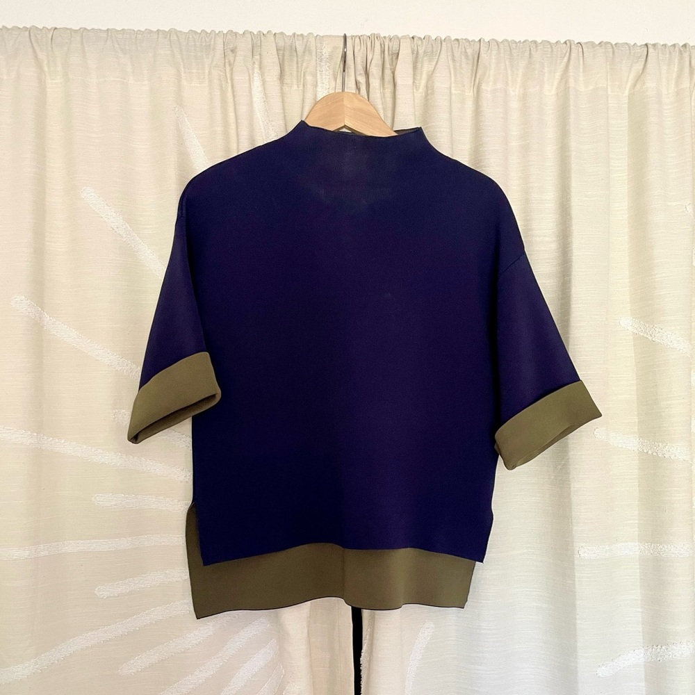 Whistles Navy Top with Olive Trim